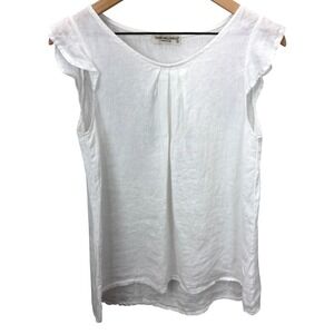 Terzo Millennio Womens Size S Ruffle Sleeve Linen Top White Made in Italy
